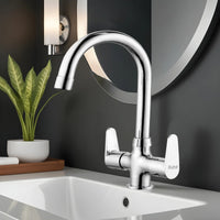Eclipse Brass Table-Mount Double Handle Wash Basin Mixer Tap with Swivel Spout