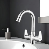 Eclipse Brass Table-Mount Double Handle Wash Basin Mixer Tap with Swivel Spout