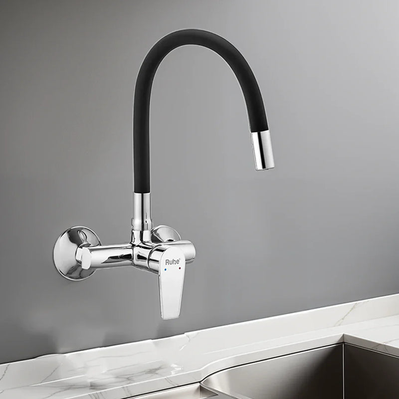 Elixir Single Lever Wall-mount Kitchen Sink Mixer Tap with Coloured Silicone Spout