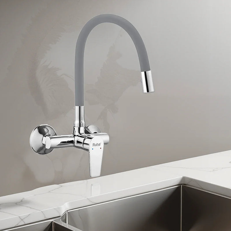 Elixir Single Lever Wall-mount Kitchen Sink Mixer Tap with Coloured Silicone Spout