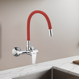 Elixir Single Lever Wall-mount Kitchen Sink Mixer Tap with Red Silicone Spout - by Ruhe®