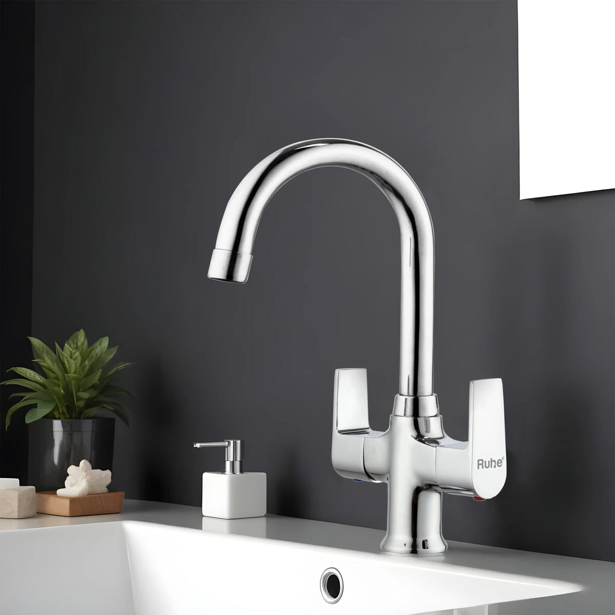 Elixir Deck Mount Wash Basin Mixer Tap with Swivel Spout