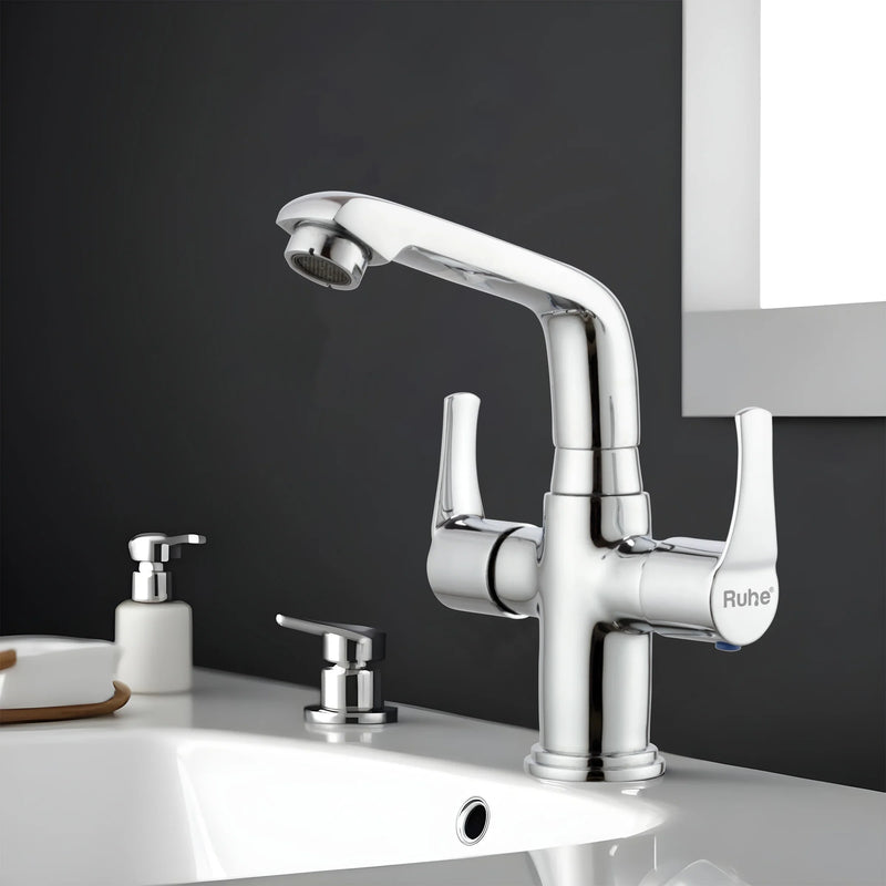 Euphoria Deck-mount Wash Basin Mixer Tap with Small Swivel Spout (7") - by Ruhe