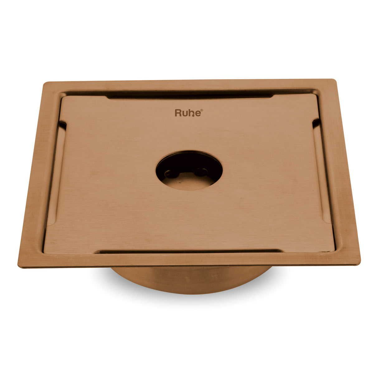 Diamond Square Flat Cut Floor Drain in Antique Copper PVD Coating (5 x 5 Inches) with Hole - by RuheÂ®