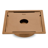Diamond Square Flat Cut Floor Drain in Antique Copper PVD Coating (5 x 5 Inches) with Hole - by RuheÂ®