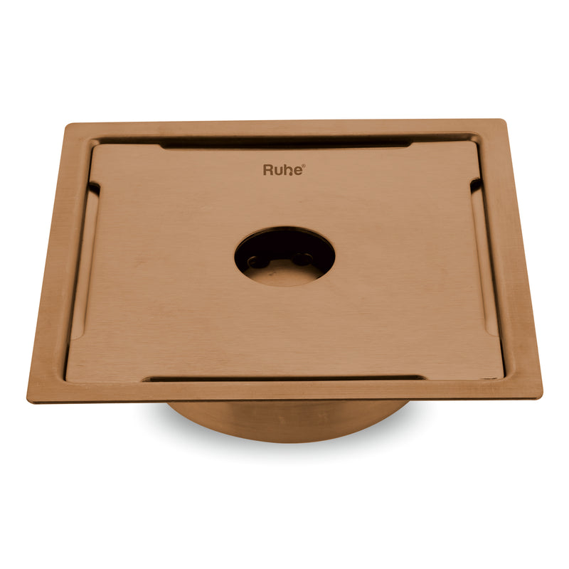 Diamond Square Flat Cut Floor Drain in Antique Copper PVD Coating (5 x 5 Inches) with Hole - by Ruhe