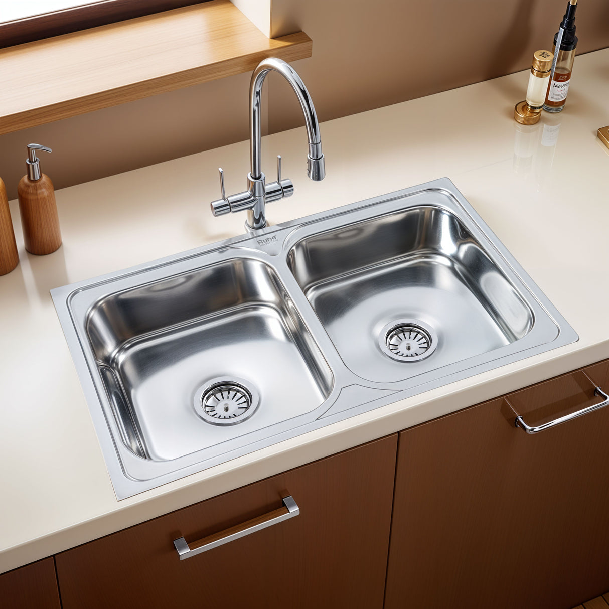 Square Double Bowl 304-Grade (32 x 20 x 8 inches) Kitchen Sink - by Ruhe