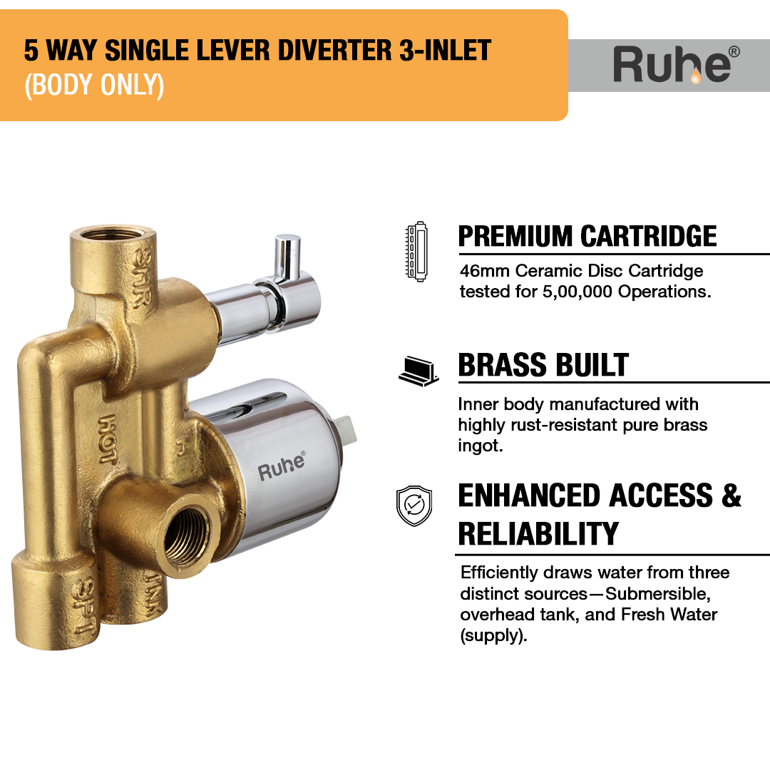 Single Lever 3-inlet (5 Way) Diverter (Body only) - by Ruhe