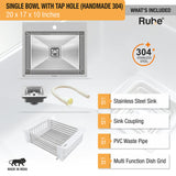 Handmade Single Bowl 304-Grade (20 x 17 x 10 Inches) Kitchen with Tap Hole - by Ruhe