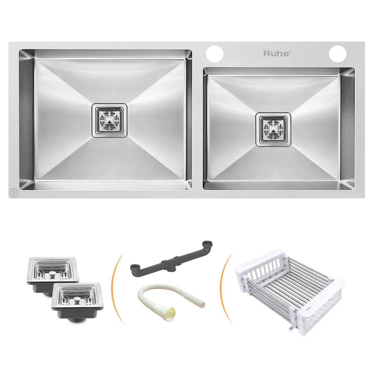 Handmade Double Bowl with Tap Hole Kitchen Sink (45 x 20 x 10 Inches)