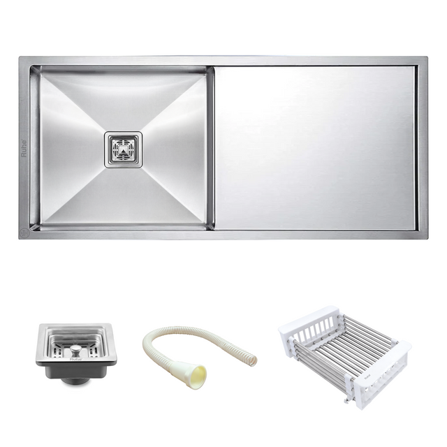 Handmade Single Bowl with Drainboard Kitchen Sink (37 x 18 x 10 Inches)