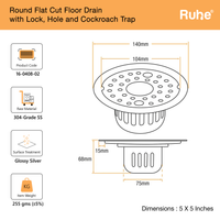 Round 304-Grade Floor Drain with Lock & Cockroach Trap (5.5 Inches) – Mirror Steel