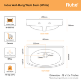 Indus Wall-hung Wash Basin (dimensions)