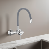 Kara Single Lever Wall-mount Kitchen Sink Mixer Tap with Grey Silicone Spout - by Ruhe®