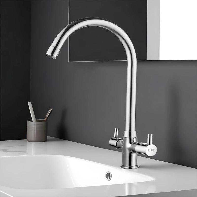 Kara Deck Mount Wash Basin Mixer Tap with Swivel Spout