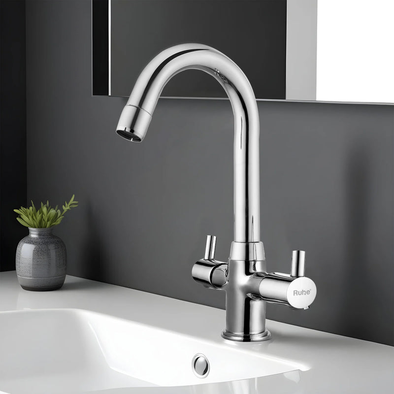 Kara Deck Mount Wash Basin Mixer Tap with Swivel Spout