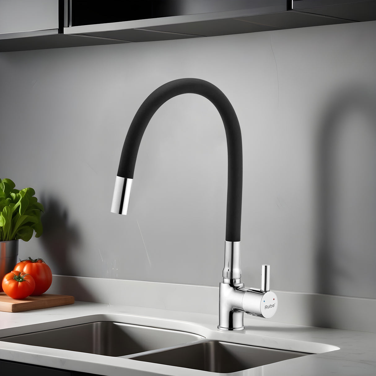 Kara Single Lever Deck-mount Kitchen Sink Mixer Tap with Black Silicone Spout - by Ruhe®