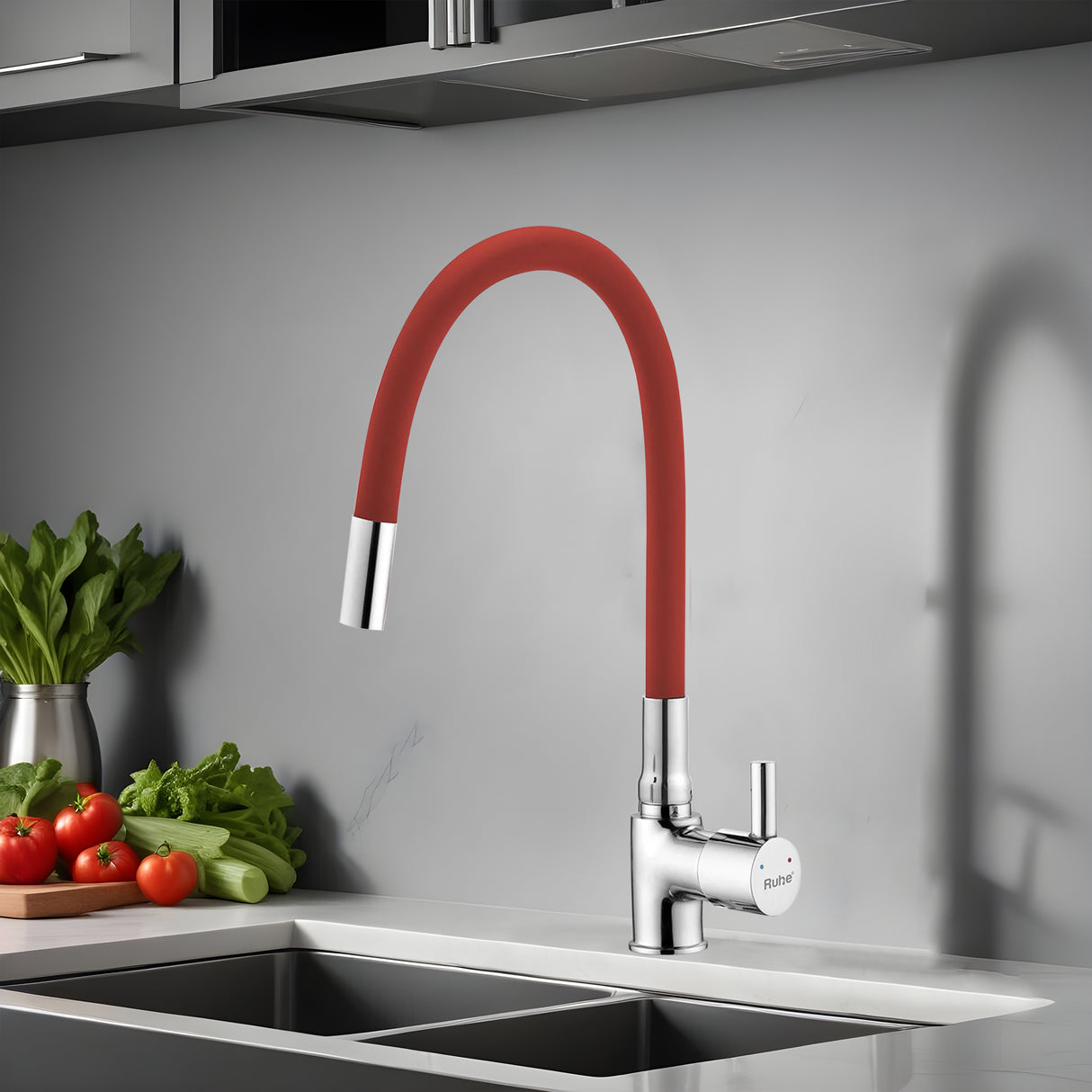 Kara Single Lever Deck-mount Kitchen Sink Mixer Tap with Red Silicone Spout - by Ruhe®