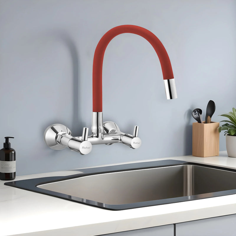 Kara Sink Mixer Brass Faucet with Silicone Red Flexible Spout - by Ruhe