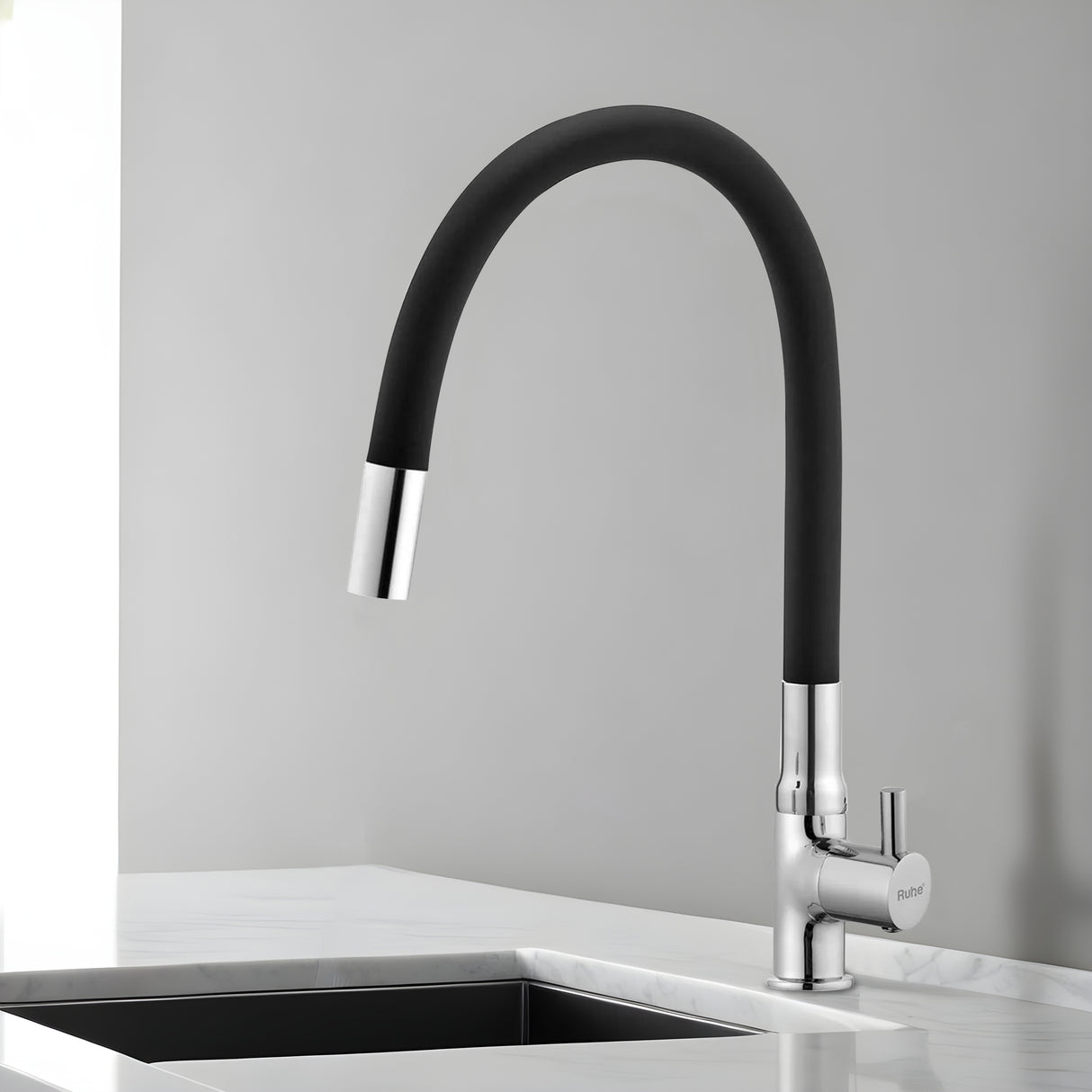 Kara Deck-mount Kitchen Sink Tap with Black Flexible Silicone Spout - by Ruhe®