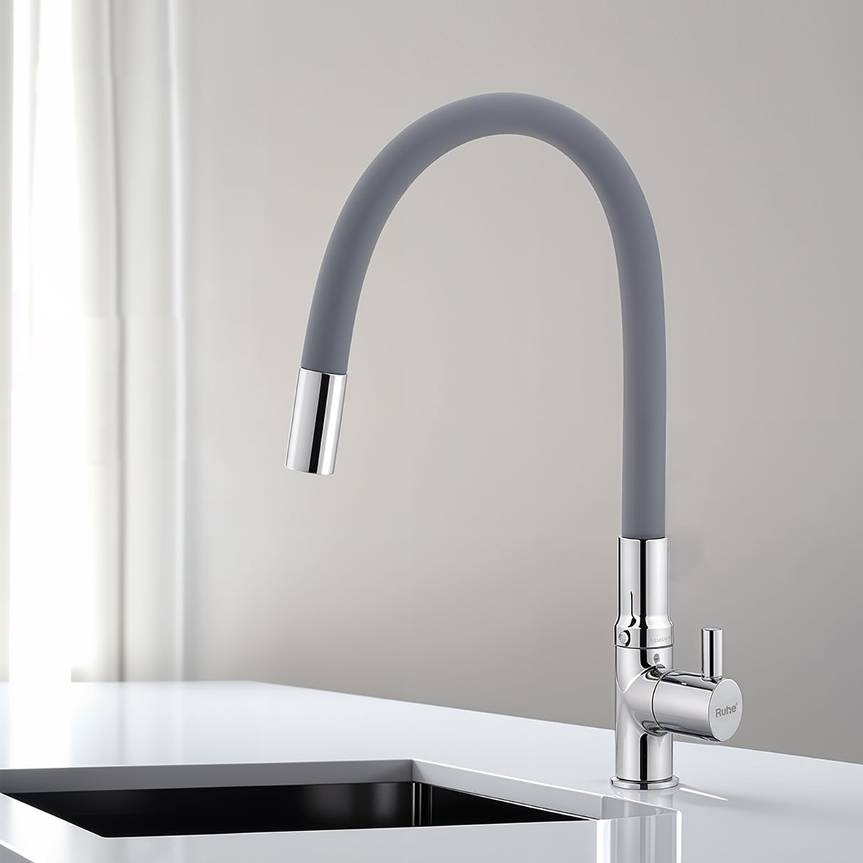 Kara Deck-mount Kitchen Sink Tap with Grey Flexible Silicone Spout - by Ruhe®