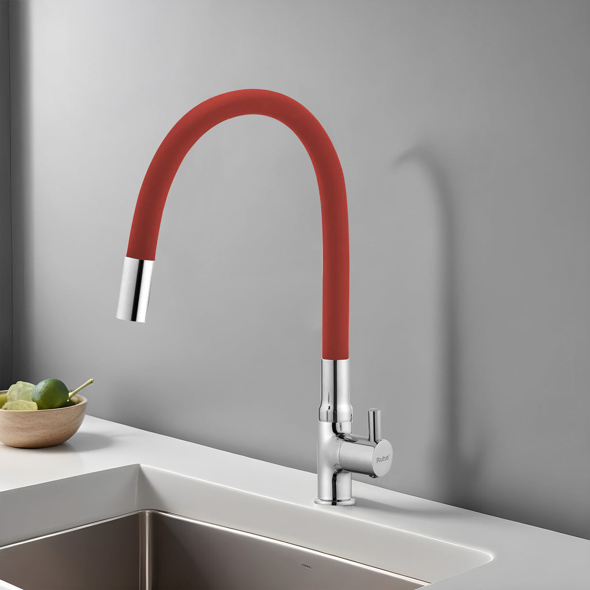 Kara Deck-mount Kitchen Sink Tap with Red Flexible Silicone Spout - by Ruhe