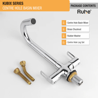 Kubix Brass Double Handle Wash Basin Mixer Tap with 12 Inch Swivel Spout
