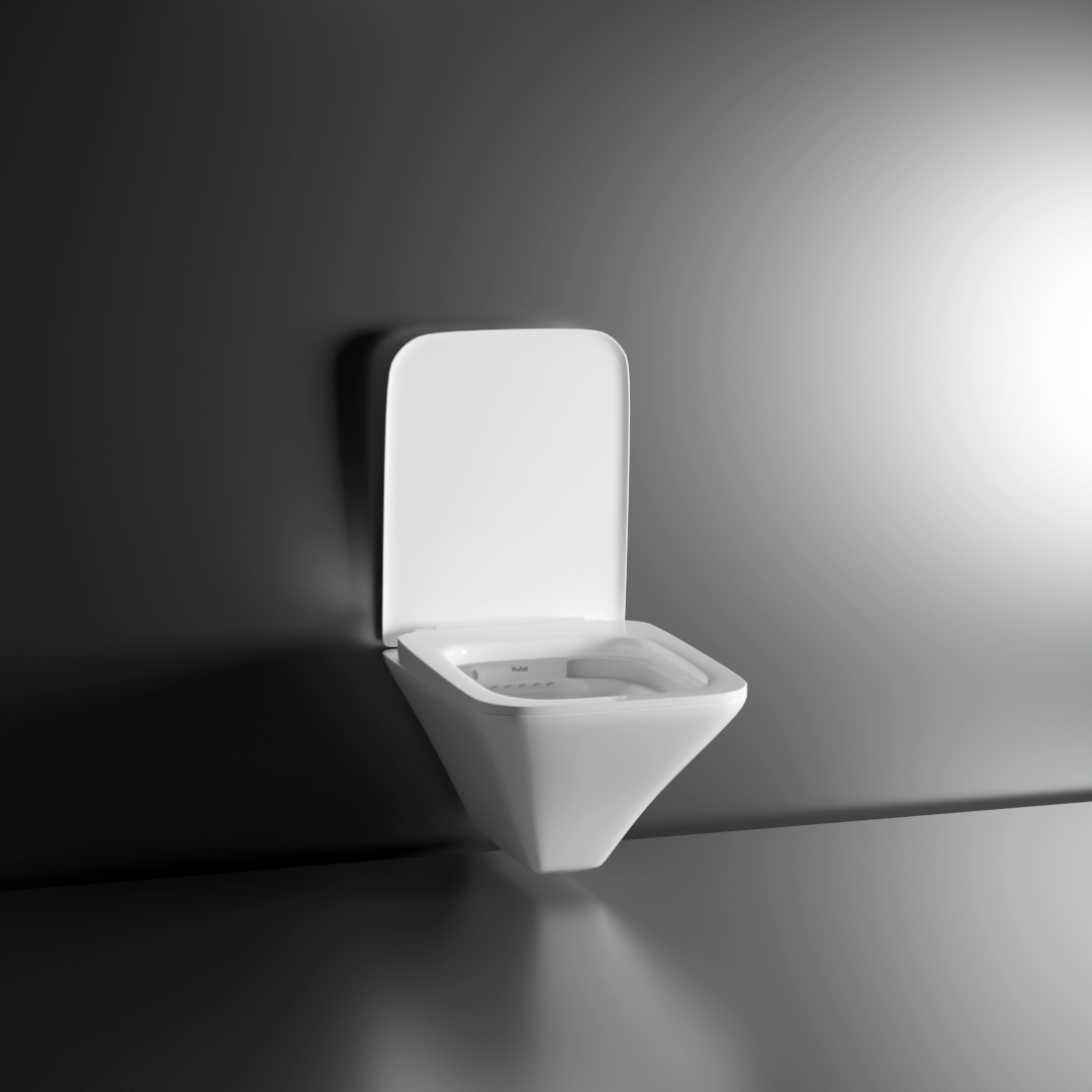 Luna Wall-Hung Rimless P-Trap Western Toilet / Commode (White) - by Ruhe