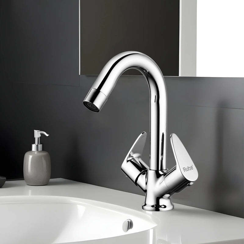 Liva Deck Mount Wash Basin Mixer Tap with Swivel Spout