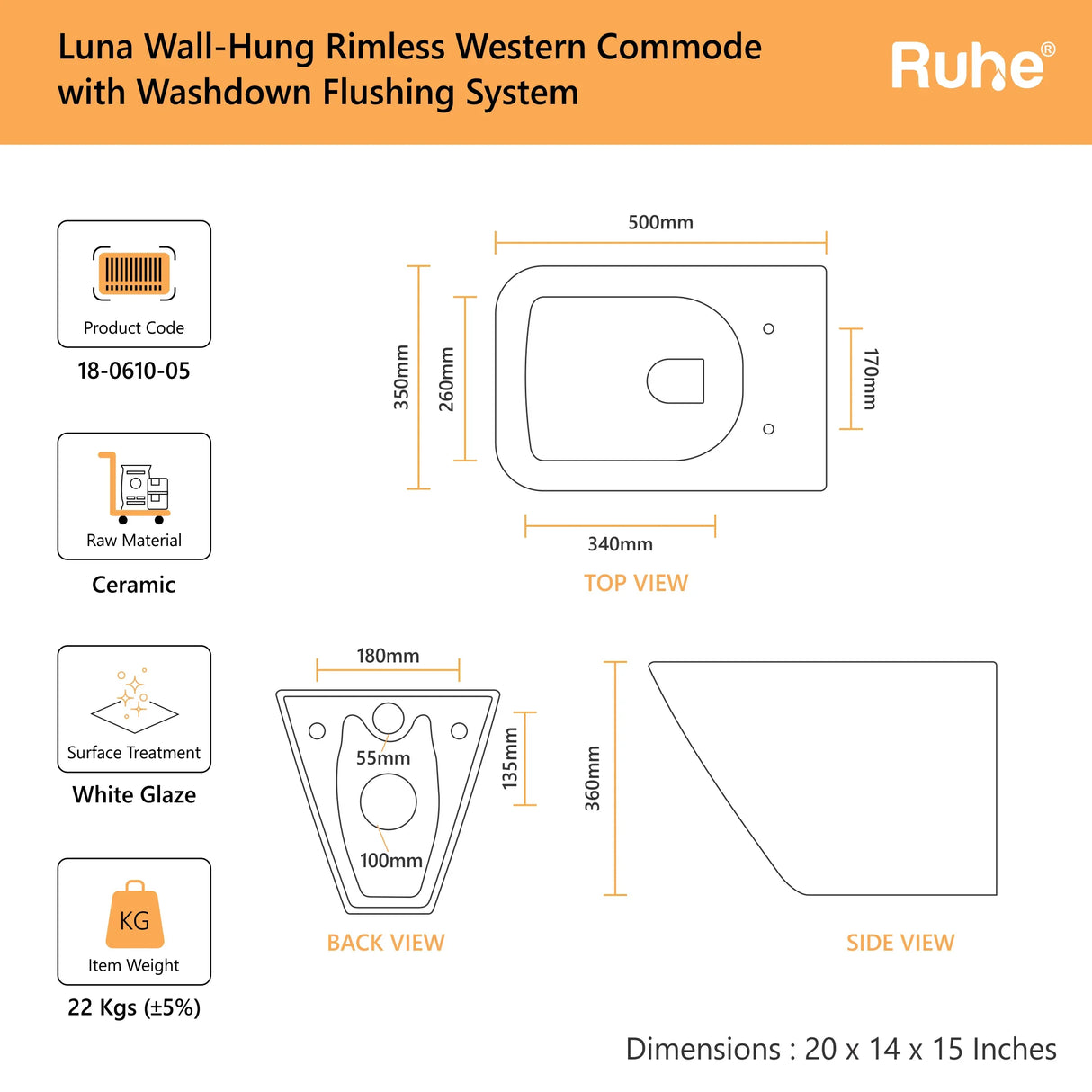 Luna Wall-Hung Western Commode