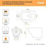 Luna Wall-Hung Western Commode(Dimensions)