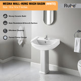 Megna Wall-hung Wash Basin (White) - by Ruhe