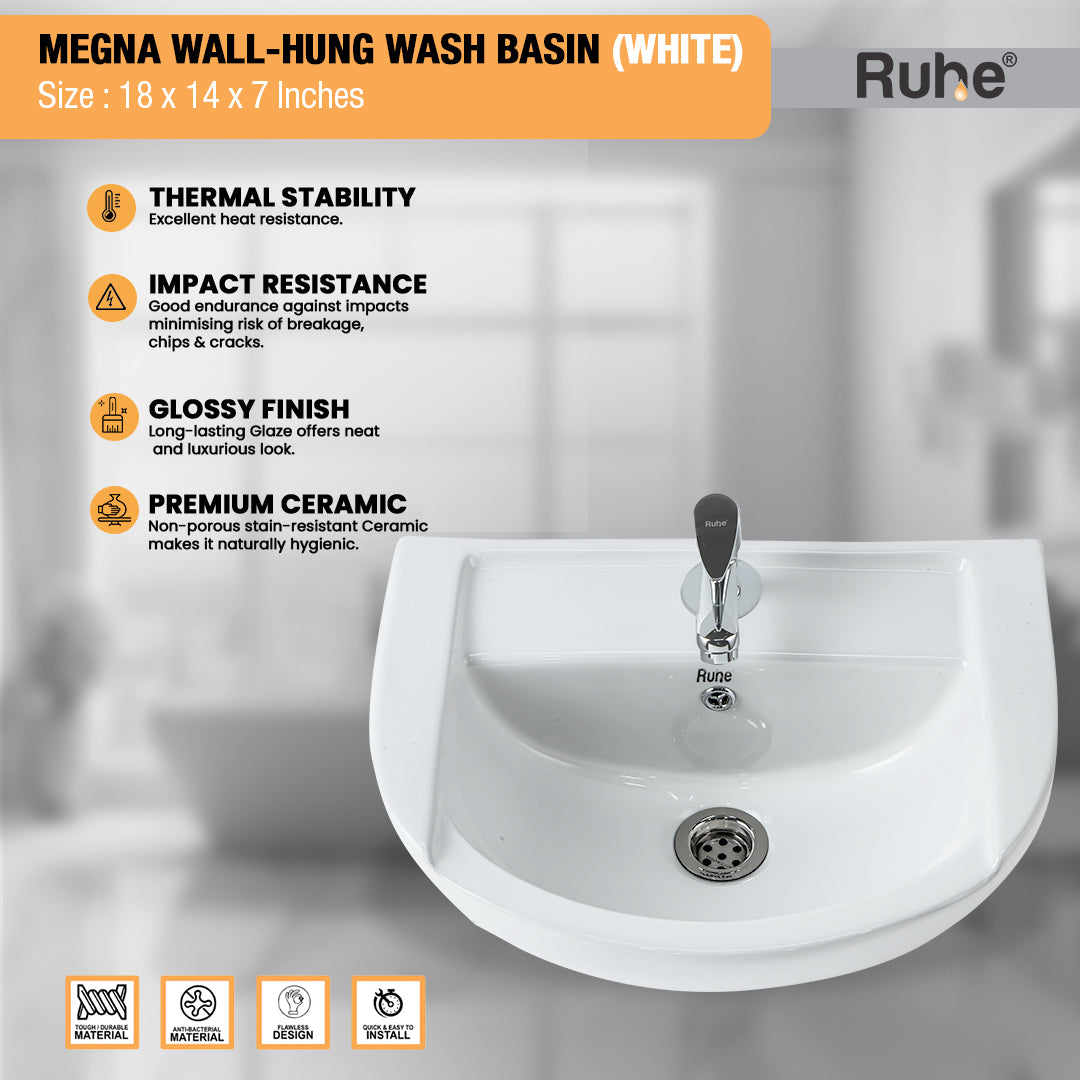 Megna Wall-hung Wash Basin (White) - by Ruhe