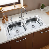 Oval Double Bowl 304-Grade (45 x 20 x 9 inches) Kitchen Sink - by Ruhe®