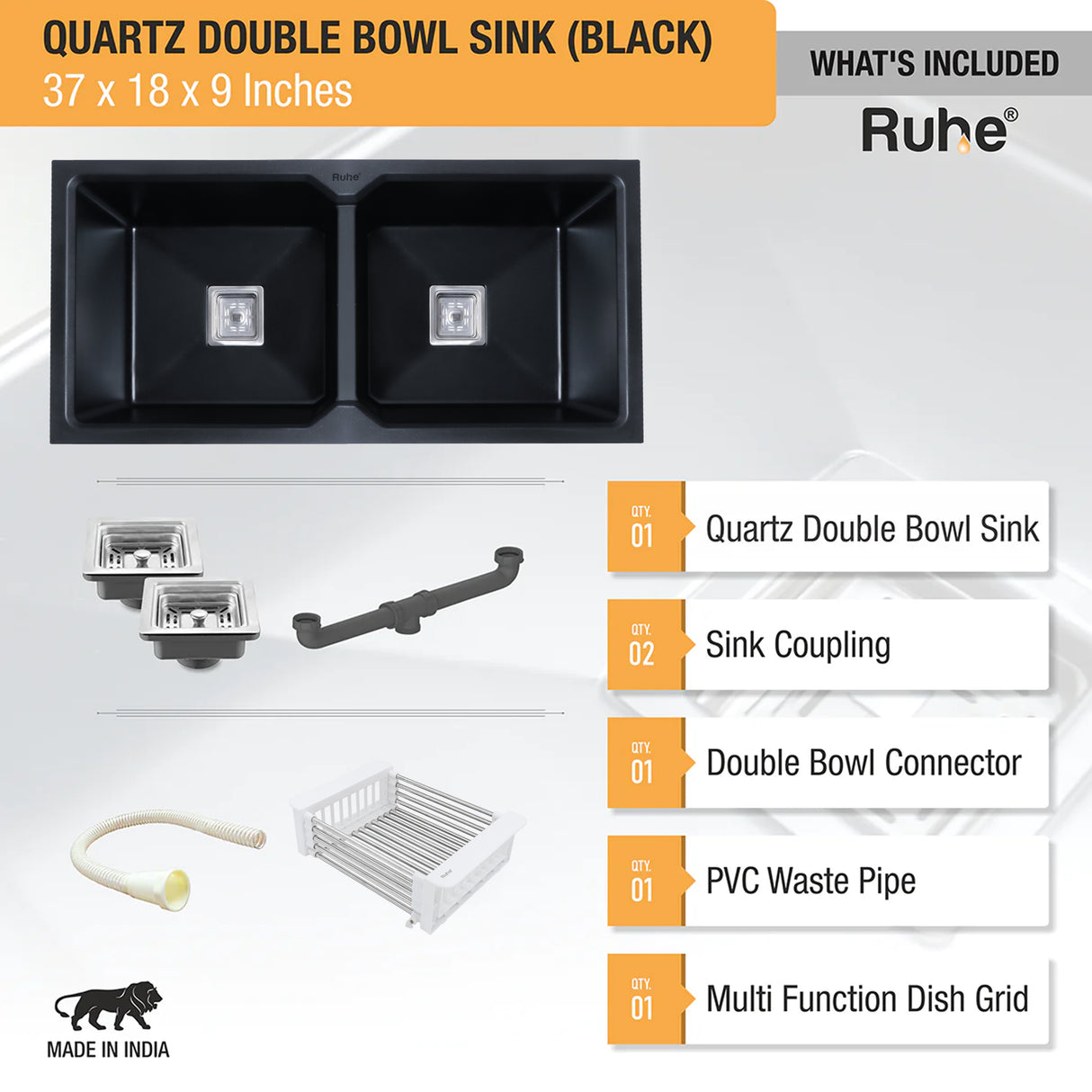 Quartz Double Bowl Kitchen Sink Accessories & Specification