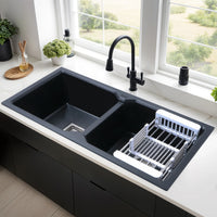 Quartz Double Bowl Kitchen Sink (45 x 20 x 9 Inches) – Matt Black