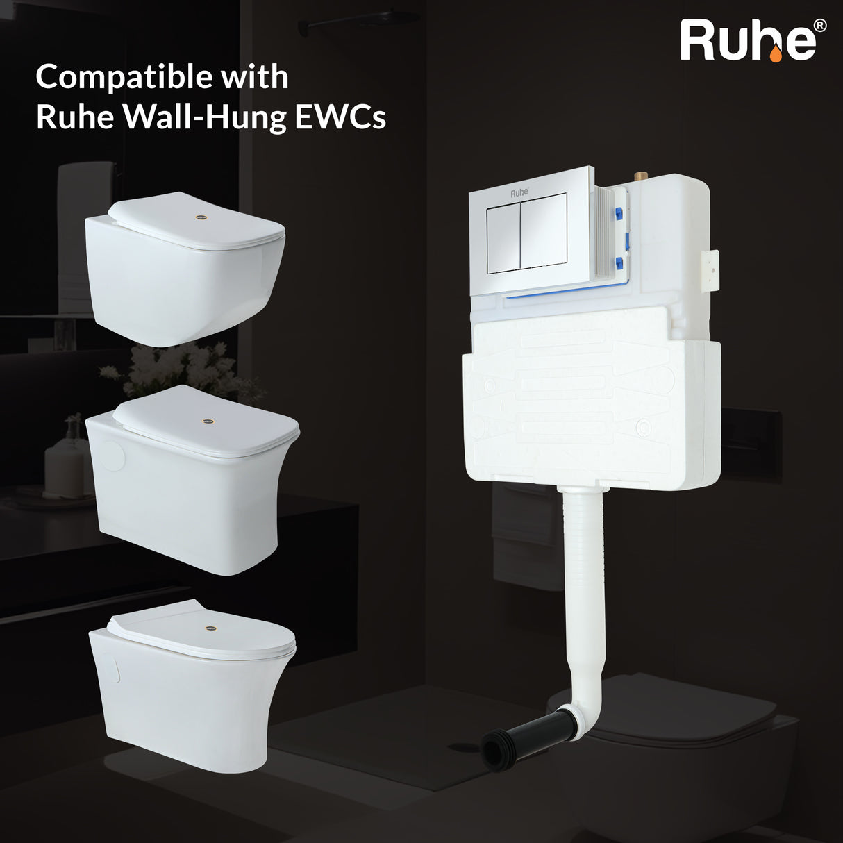 Mechanical Concealed Cistern for Wall-hung Western Toilets (Flush Tank) - by Ruhe®