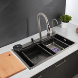 Nano Black 304-Grade Kitchen Sink with Integrated Waterfall, Pull-Out & RO Faucet (30 x 18 x 9 Inches)