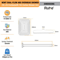 Newt ABS Dual Flow Overhead Shower with 16.5 Inch Shower Arm (16 x 8.5 Inches) – Chrome
