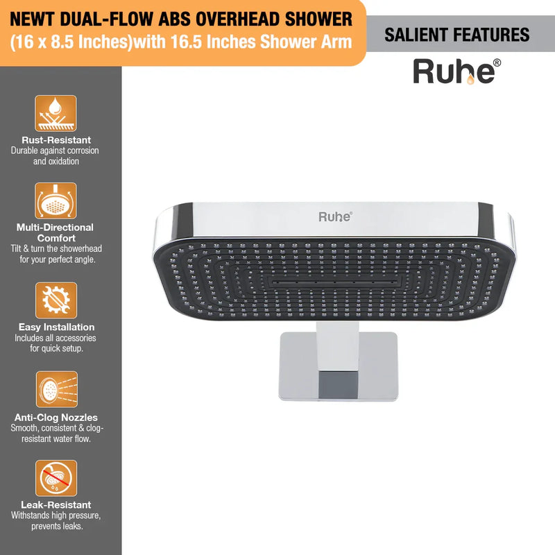 Newt Dual-Flow Overhead Shower with Shower Arm