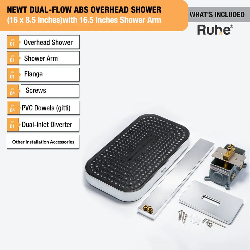 Newt Dual-Flow Overhead Shower with Shower Arm