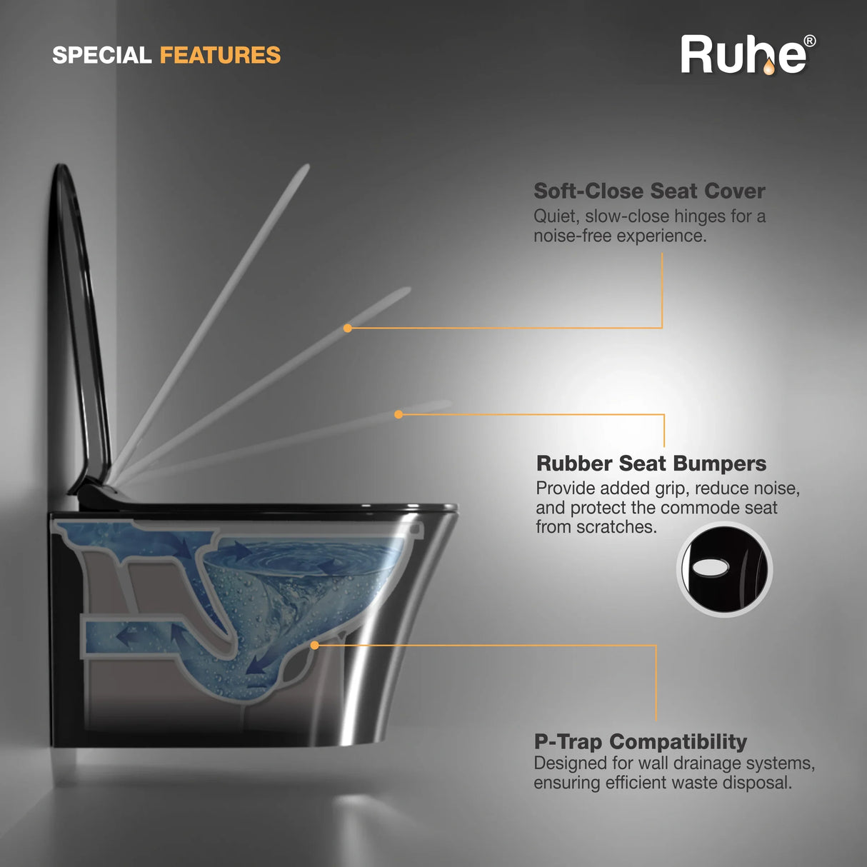 Noir Wall-Hung Western Commode