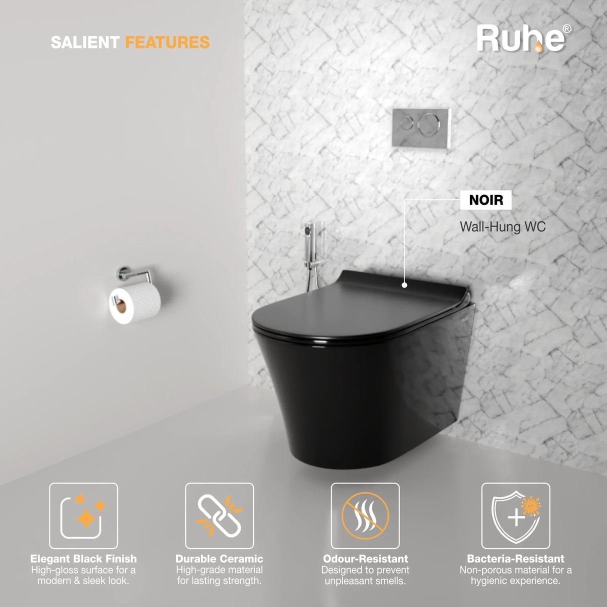 Noir Wall-Hung Western Commode