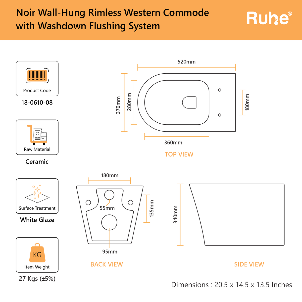 Noir Wall-Hung Western Commode