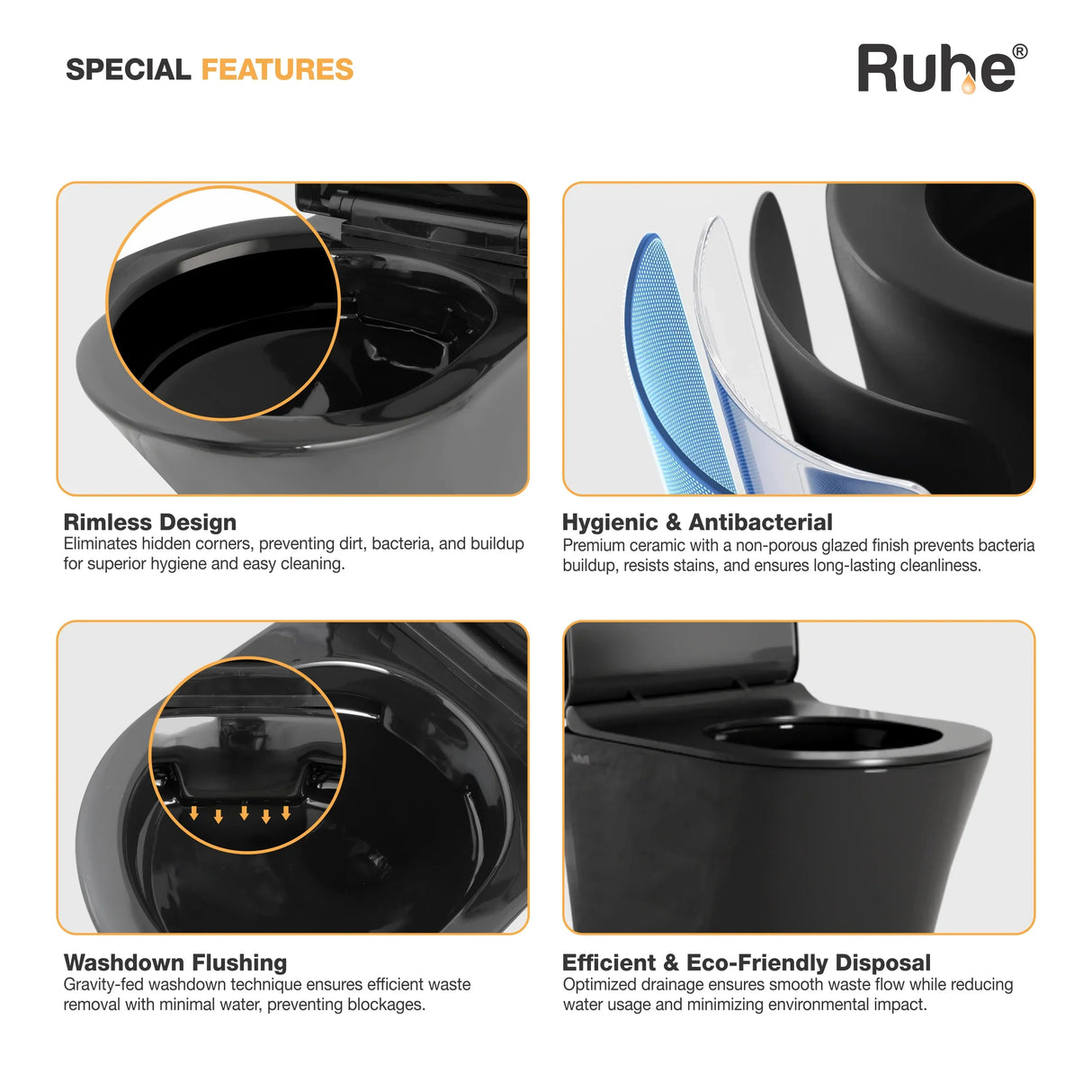 Noir Wall-Hung Western Commode