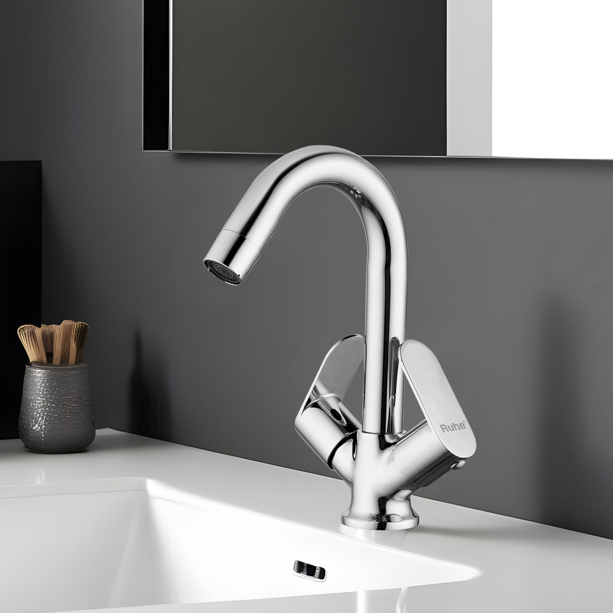 Onyx Deck-mount Wash Basin Mixer Tap with Small Swivel Spout (7") - by Ruhe®