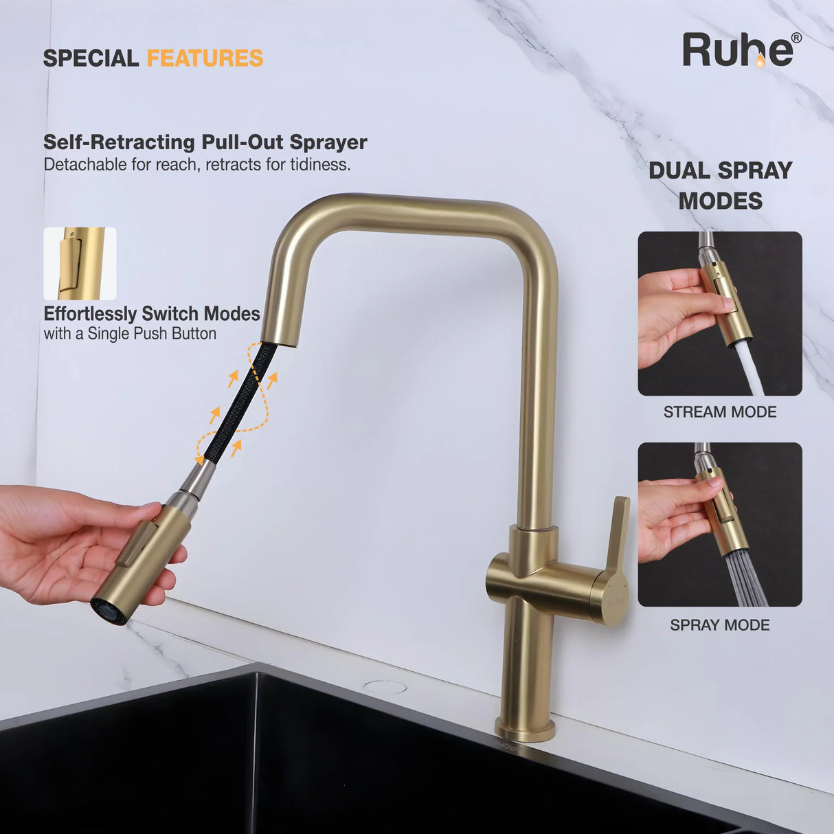 Opulo Dual Flow Pull-Out Kitchen Mixer Faucet