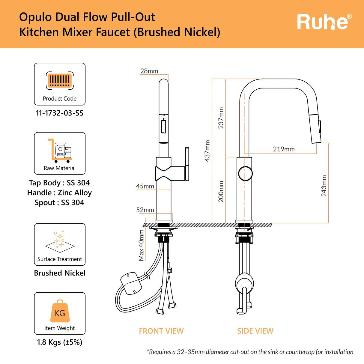 Opulo Dual Flow Pull-Out Kitchen Mixer Faucet