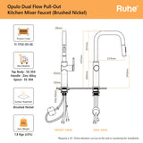 Opulo Dual Flow Pull-Out Kitchen Mixer Faucet Brushed Nickel Dimensions