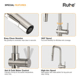 Opulo Dual Flow Pull-Out Kitchen Mixer Faucet Brushed Nickel Special Features